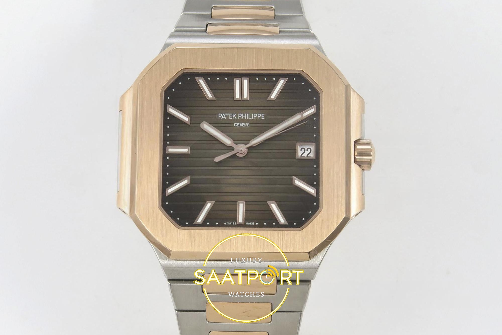 Patek Philippe Cubitus 5821 SS/RG GRF Brown Dial on SS/RG 45mm 18K Çikolata Kahve Kadran ZF Factory Super Clone ETA Saat - Ön Cephe Kadran ve Kasa Görünümü Patek Philippe Cubitus 5821 SS/RG GRF Brown Dial on SS/RG ZF Factory 45mm Ön Cephe Kadran ve Kasa Görünümü Super Clone ETA Saat