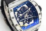 Richard Mille 01 Yohan Blake White NTPT RF on Black ZF Factory 43mmx13.5mm Sol 45 Derece Çapraz Kasa ve Bezel Profili Super Clone — Kadran ve Bezel Görünümü
