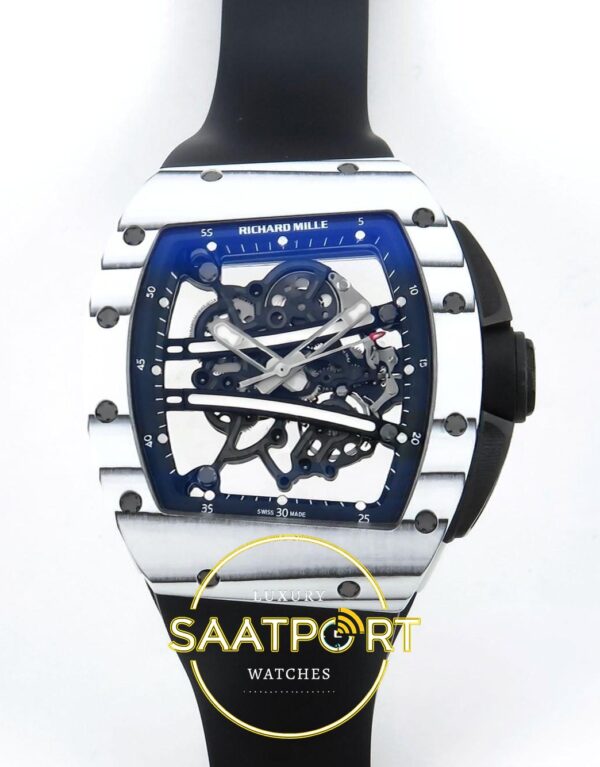 Richard Mille 01 Yohan Blake White NTPT ZF on Black ZF Factory 43mmx13.5mm Ön Cephe Kadran ve Kasa Görünümü Super Clone ETA Saat