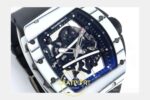 Richard Mille 01 Yohan Blake White NTPT ZF on Black ZF Factory 43mmx13.5mm Sol 45 Derece Çapraz Kasa ve Bezel Profili Super Clone — Kadran ve Bezel Görünümü