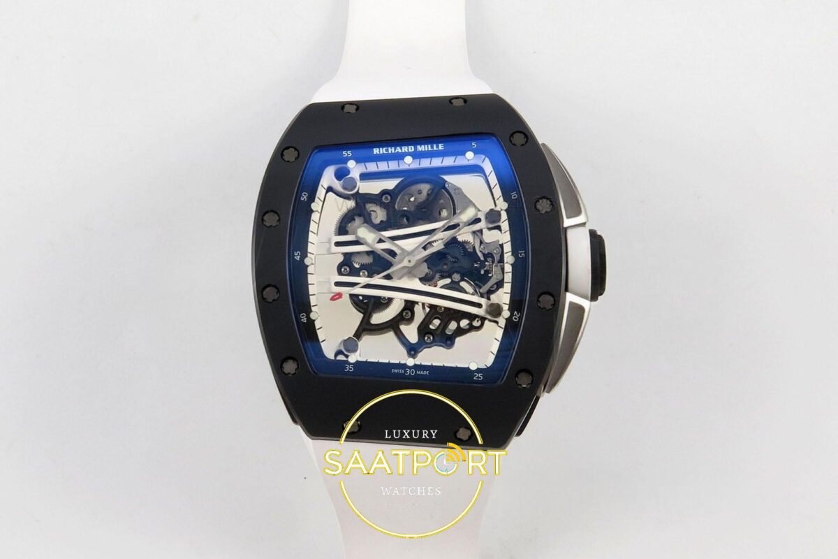 Richard Mille AVF RM061 Black Ceramic Black/White Inner Bezel White ZF Factory 43mmx14.5mm Ön Cephe Kadran ve Kasa Görünümü Super — Kadran ve Bezel Görünümü