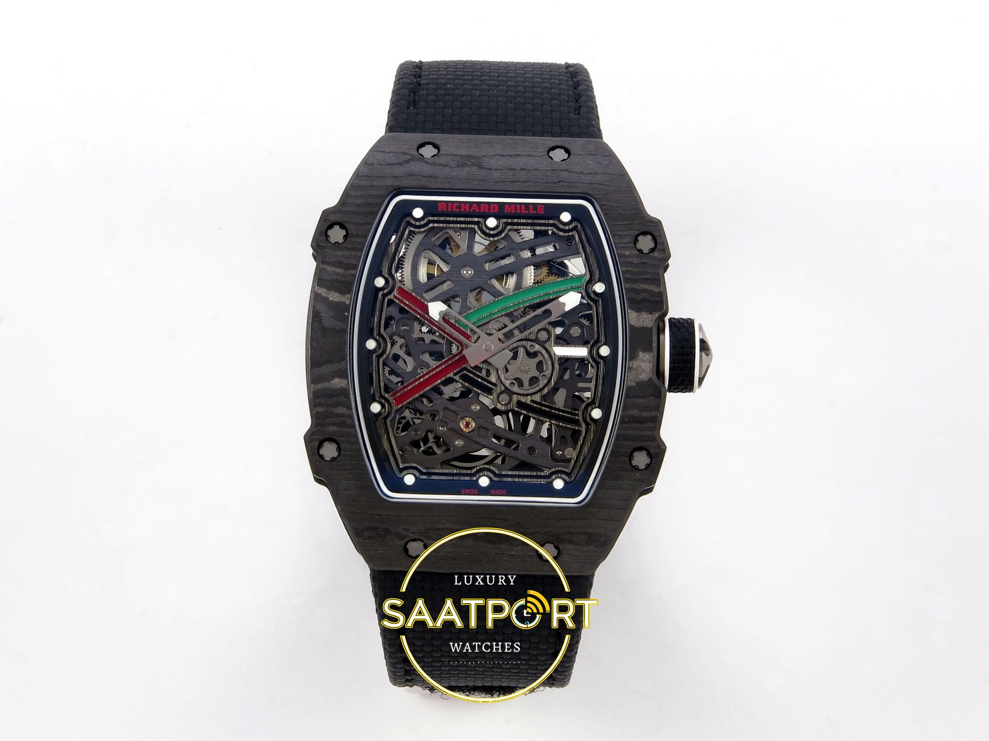 Richard Mille RM 67-02 Black NTPT UAE Edition Rich Maker CRMA7 Super Clone ETA - Ön Cephe Kadran ve Kasa Görünümü Richard Mille RM 67-02 Black NTPT UAE Edition Ön Cephe Kadran ve Kasa Görünümü Rich Factory Super Clone ETA