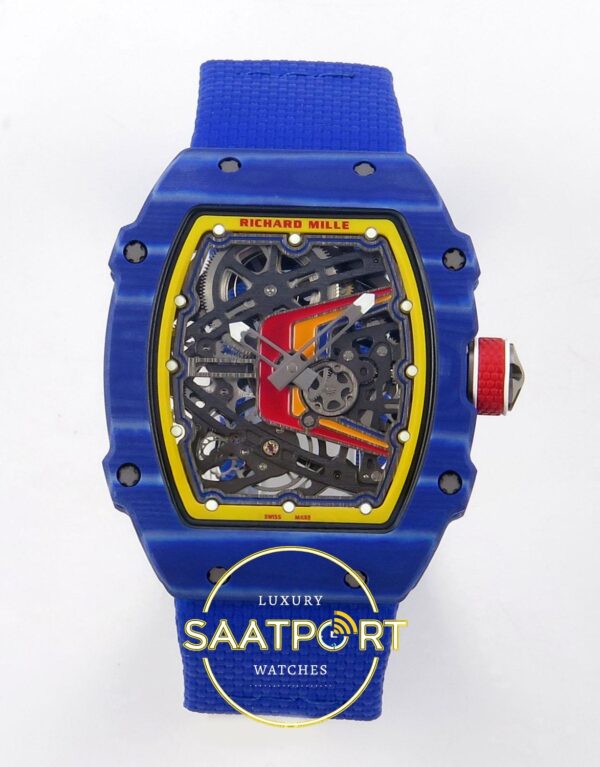 Richard Mille RM 67-02 Fernando Alonso Blue NTPT Ön Cephe Kadran ve Kasa Görünümü Rich Factory Super Clone ETA
