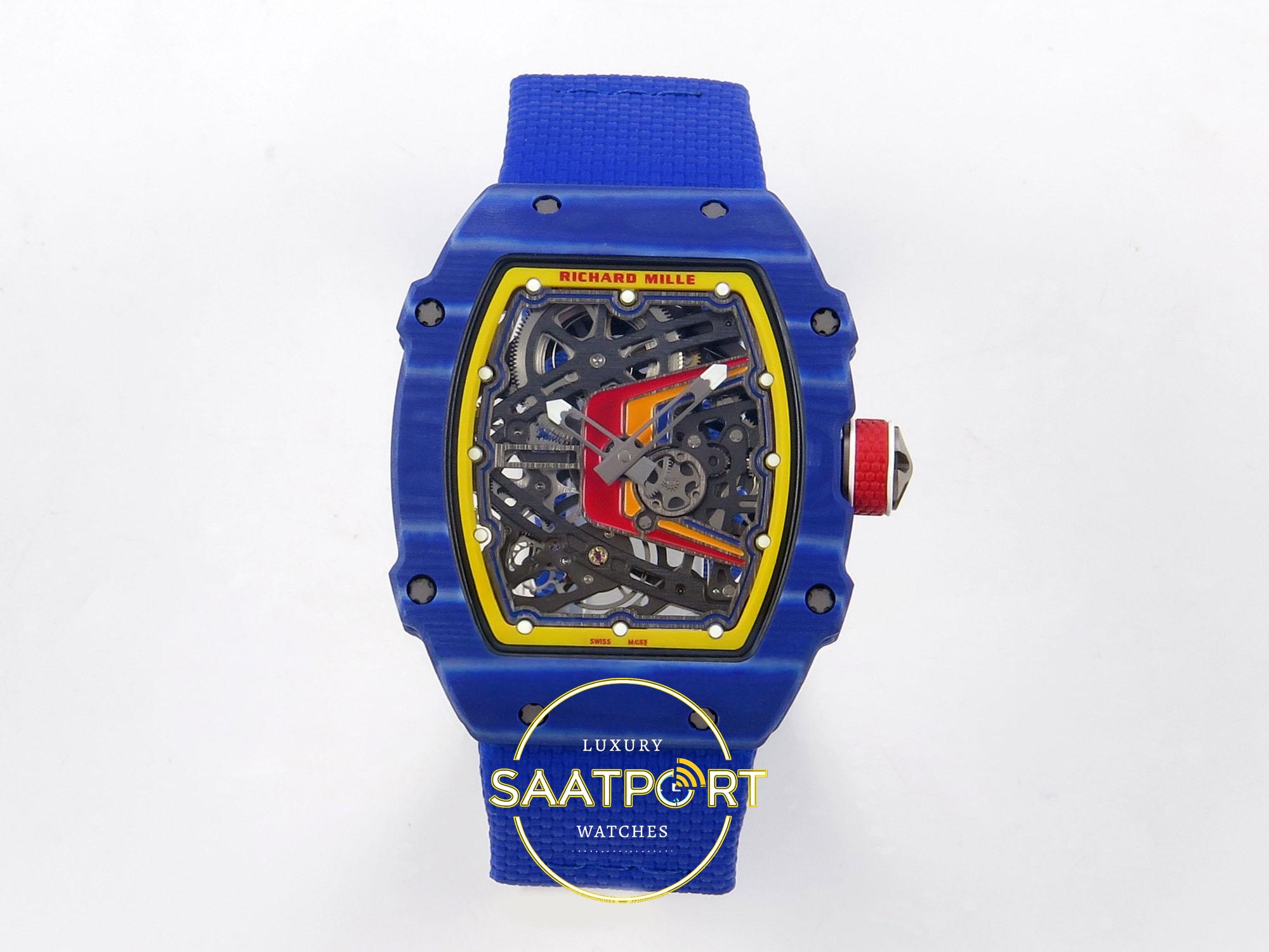 Richard Mille RM 67-02 Fernando Alonso Blue NTPT Rich Maker CRMA7 Super Clone ETA - Ön Cephe Kadran ve Kasa Görünümü Richard Mille RM 67-02 Fernando Alonso Blue NTPT Ön Cephe Kadran ve Kasa Görünümü Rich Factory Super Clone ETA