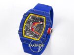 Richard Mille RM 67-02 Fernando Alonso Blue NTPT Sol Çapraz Kasa ve Bezel Dokusu Rich Factory Super Clone ETA — Kadran ve Bezel Görünümü