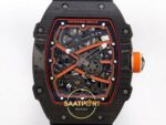 Richard Mille RM 67-02 McLaren Orange Black NTPT İskelet Kadran ve Köprü Detayı Yakın Plan Rich Factory Super Clone ETA — Kadran ve Bezel Görünümü