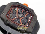 Richard Mille RM 67-02 McLaren Orange Black NTPT Yatay Kadran ve CRMA7 Mekanizma Derinliği Rich Factory Super Clone ETA — Kadran ve Bezel Görünümü