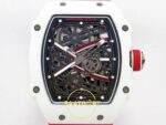 Richard Mille RM 67-02 Monaco White NTPT İskelet Kadran ve Köprü Detayı Yakın Plan Rich Factory Super Clone ETA — Kadran ve Bezel Görünümü