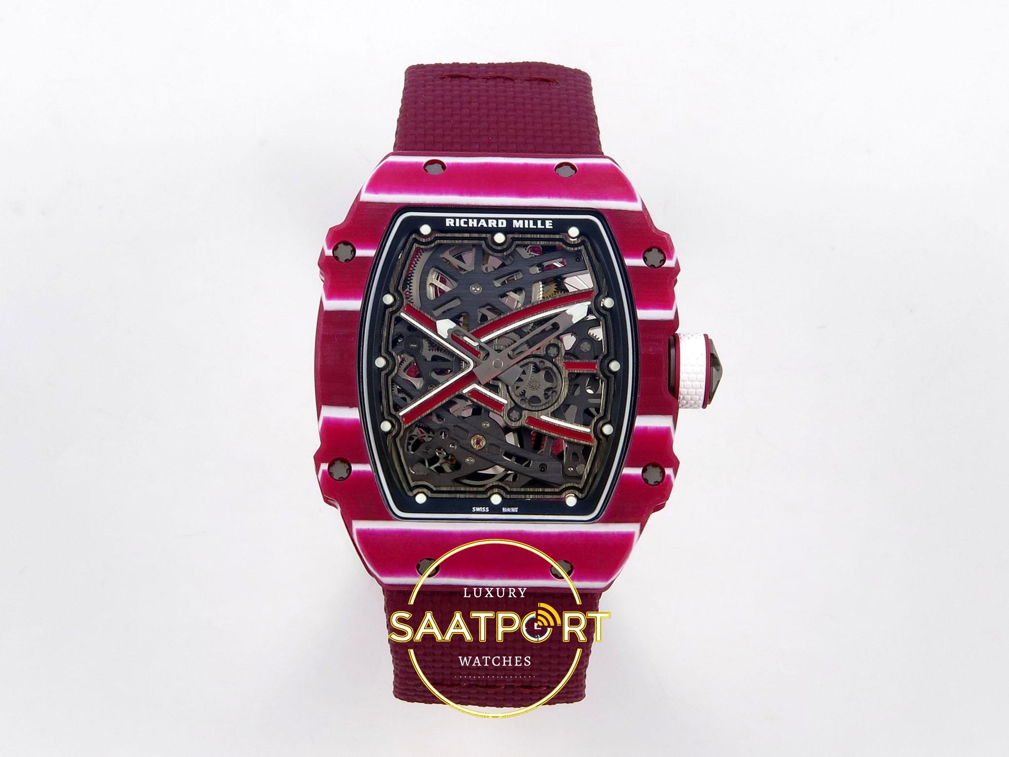 Richard Mille RM 67-02 Mutaz Barshim Purple NTPT Rich Maker CRMA7 Super Clone ETA - Ön Cephe Kadran ve Kasa Görünümü Richard Mille RM 67-02 Purple NTPT CRMA7 Ön Cephe Kadran ve Kasa Görünümü Rich Factory Super Clone ETA