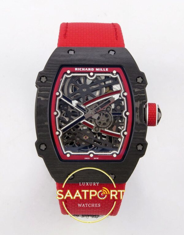 Richard Mille RM 67-02 Norway Black Red NTPT Ön Cephe Kadran ve Kasa Görünümü Rich Factory Super Clone ETA