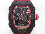 Richard Mille RM 67-02 Norway Black Red NTPT İskelet Kadran ve Köprü Detayı Yakın Plan Rich Factory Super Clone ETA — Kadran ve Bezel Görünümü