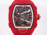 Richard Mille RM 67-02 Sebastien Buemi Red NTPT İskelet Kadran ve Köprü Detayı Yakın Plan Rich Factory Super Clone ETA — Kadran ve Bezel Görünümü