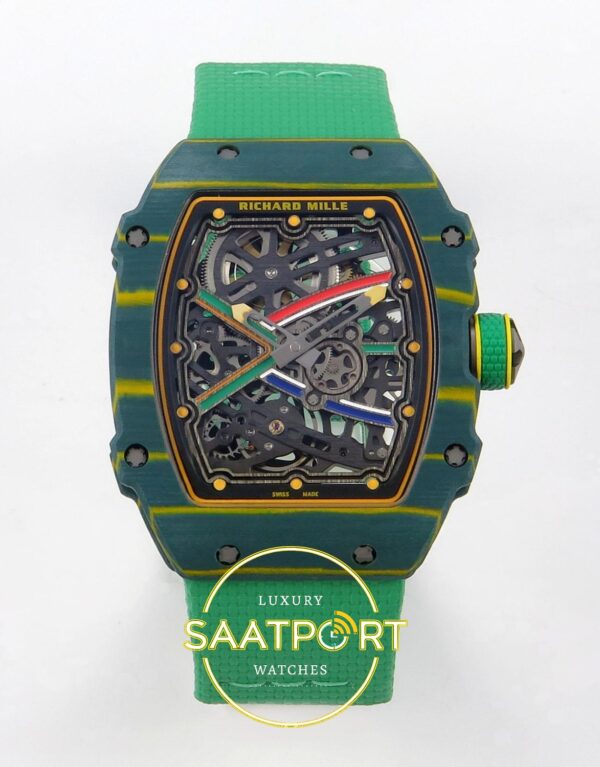Richard Mille RM 67-02 Green NTPT CRMA7 Ön Cephe Kadran ve Kasa Görünümü Rich Factory Super Clone ETA