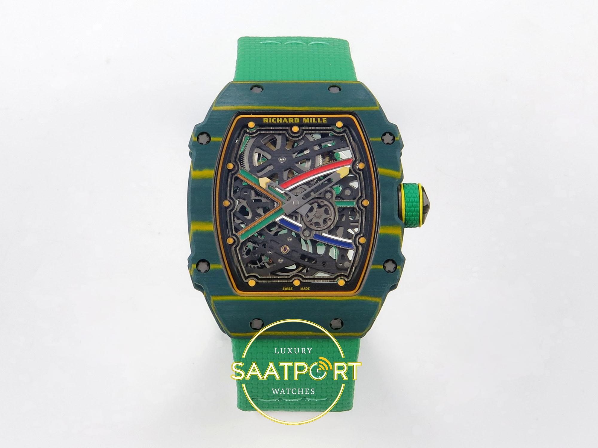 Richard Mille RM 67-02 Sprint Van Niekerk Green NTPT Rich Maker CRMA7 Super Clone ETA - Ön Cephe Kadran ve Kasa Görünümü Richard Mille RM 67-02 Green NTPT CRMA7 Ön Cephe Kadran ve Kasa Görünümü Rich Factory Super Clone ETA