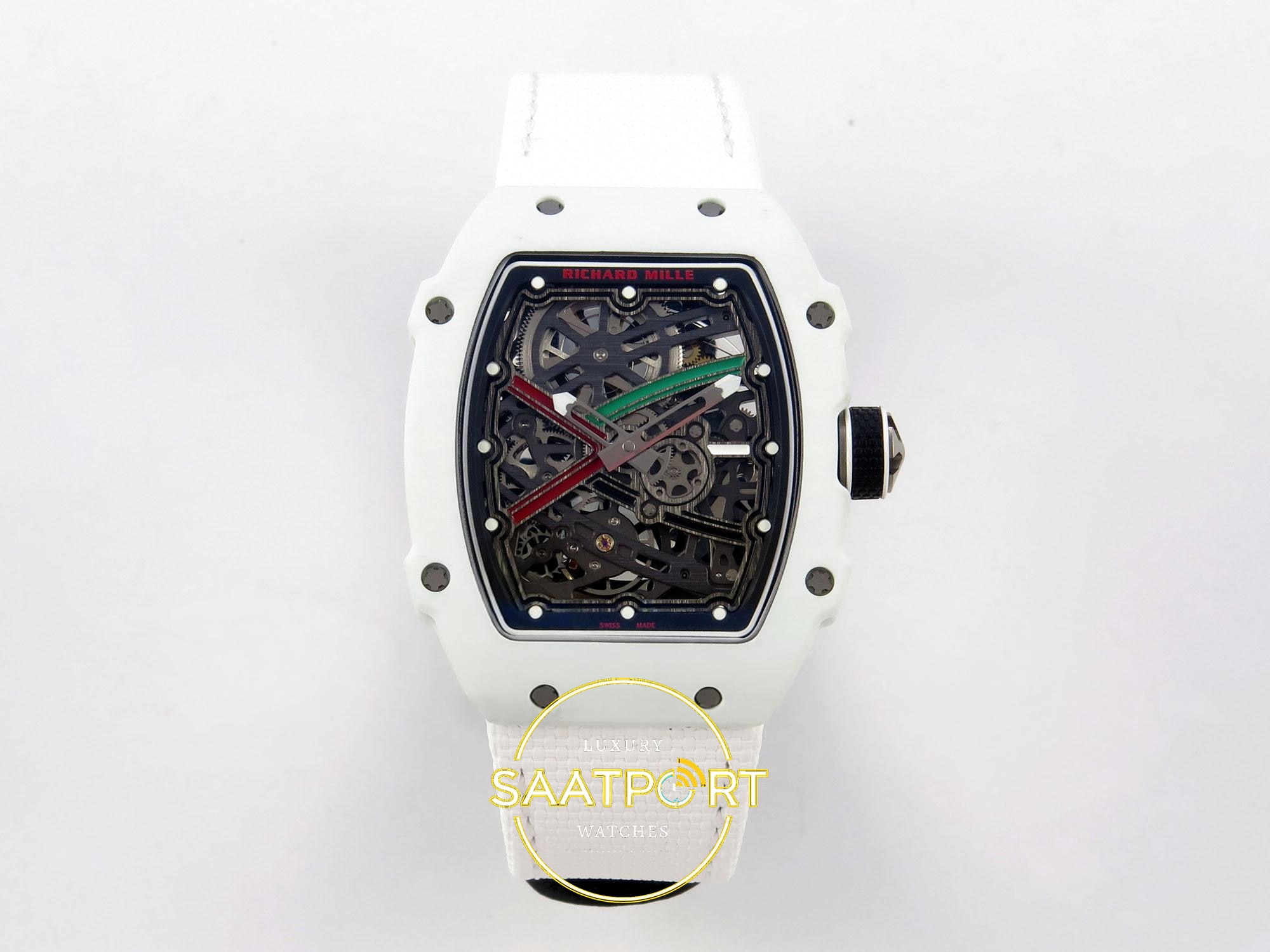 Richard Mille RM 67-02 White NTPT UAE Edition Rich Maker CRMA7 Super Clone ETA - Ön Cephe Kadran ve Kasa Görünümü Richard Mille RM 67-02 White NTPT UAE Edition Ön Cephe Kadran ve Kasa Görünümü Rich Factory Super Clone ETA