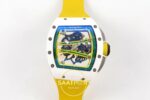 Richard Mille RM061 White Ceramic A9F on Yellow Rubber Strap ZF Factory 43mmx14mm Ön Cephe Kadran ve Kasa Görünümü Super Clone — Kadran ve Bezel Görünümü