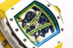 Richard Mille RM061 White Ceramic A9F on Yellow Rubber Strap ZF Factory 43mmx14mm Sol 45 Derece Çapraz Kasa ve Bezel Profili — Kadran ve Bezel Görünümü