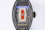 Richard Mille RM07 Ladies Black Ceramic Diamonds Bezel ZF Red ZF Factory 31.5mmx12mm Sol 45 Derece Çapraz Kasa ve Bezel Profili — Kadran ve Bezel Görünümü