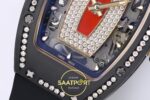 Richard Mille RM07 Ladies Black Ceramic Diamonds Bezel ZF Red ZF Factory 31.5mmx12mm Sol Yan Kasa Kalınlık ve Fırçalanmış Yüzey — Kadran ve Bezel Görünümü