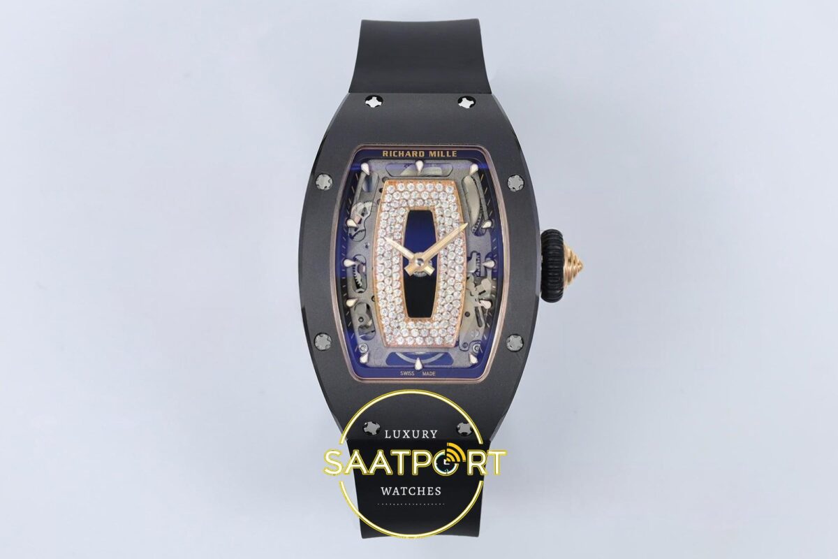 Richard Mille RM07 Ladies Black Ceramic ZF Black Dial on ZF Factory 31.5mmx12mm Ön Cephe Kadran ve Kasa Görünümü Super Clone ETA — Kadran ve Bezel Görünümü