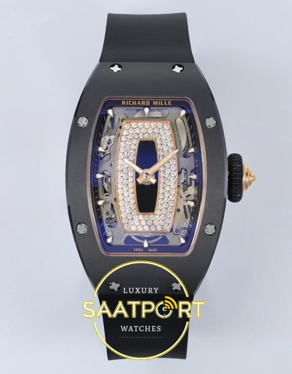 Richard Mille RM07 Ladies Black Ceramic ZF Black Dial on ZF Factory 31.5mmx12mm Ön Cephe Kadran ve Kasa Görünümü Super Clone ETA