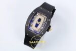 Richard Mille RM07 Ladies Black Ceramic ZF Black Dial on ZF Factory 31.5mmx12mm Sağ 45 Derece Çapraz Kasa ve Kurma Tepesi Profili — Kadran ve Bezel Görünümü