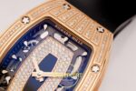 Richard Mille RM07 Ladies RG Diamonds Bezel ZF Black Diamonds ZF Factory 31.5mmx12mm Sağ 45 Derece Çapraz Kasa ve Kurma Tepesi — Kadran ve Bezel Görünümü