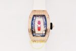 Richard Mille RM07 Ladies RG Diamonds Bezel ZF Red Diamonds ZF Factory 31.5mmx12mm Kadran İndeks ve İbre Detay Yakın Çekim Super — Kadran ve Bezel Görünümü