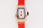 Richard Mille RM07 Ladies RG Diamonds Bezel ZF Red Diamonds ZF Factory 31.5mmx12mm Kadran İndeks ve İbre Detay Yakın Çekim Super — Kadran ve Bezel Görünümü
