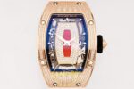 Richard Mille RM07 Ladies RG Diamonds Bezel ZF Red Diamonds ZF Factory 31.5mmx12mm Sol 45 Derece Çapraz Kasa ve Bezel Profili — Kadran ve Bezel Görünümü