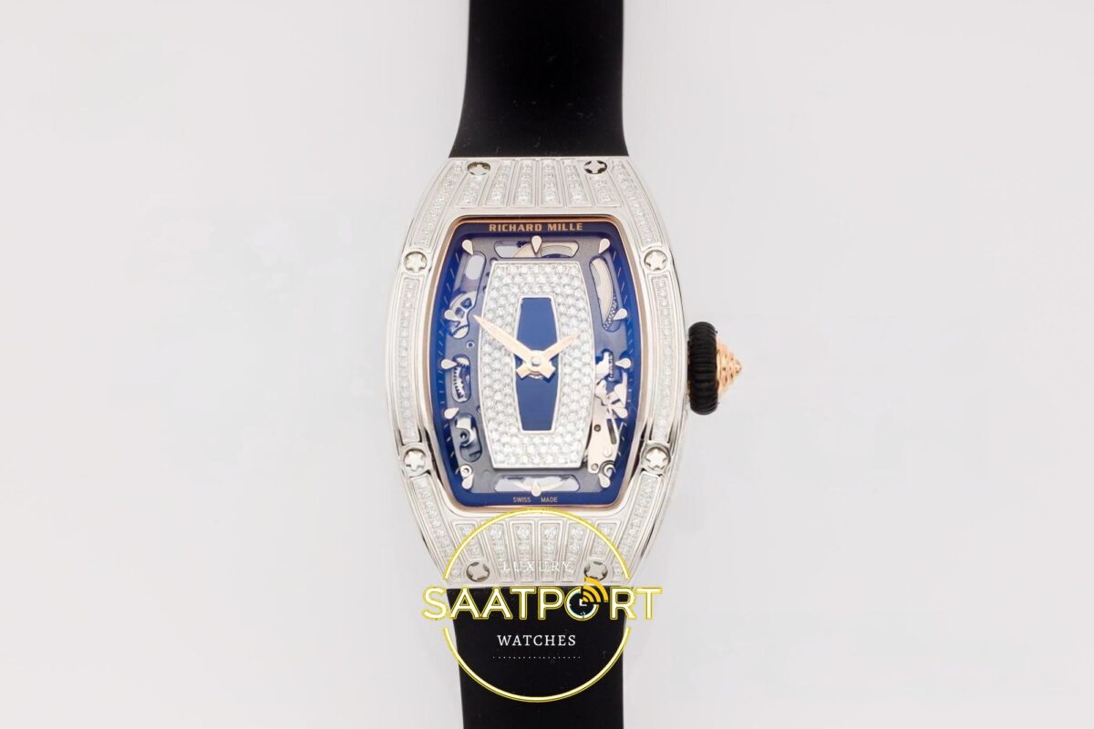 Richard Mille RM07 Ladies SS Diamonds Bezel ZF Black Diamonds ZF Factory 31.5mmx12mm Ön Cephe Kadran ve Kasa Görünümü Super Clone — Kadran ve Bezel Görünümü