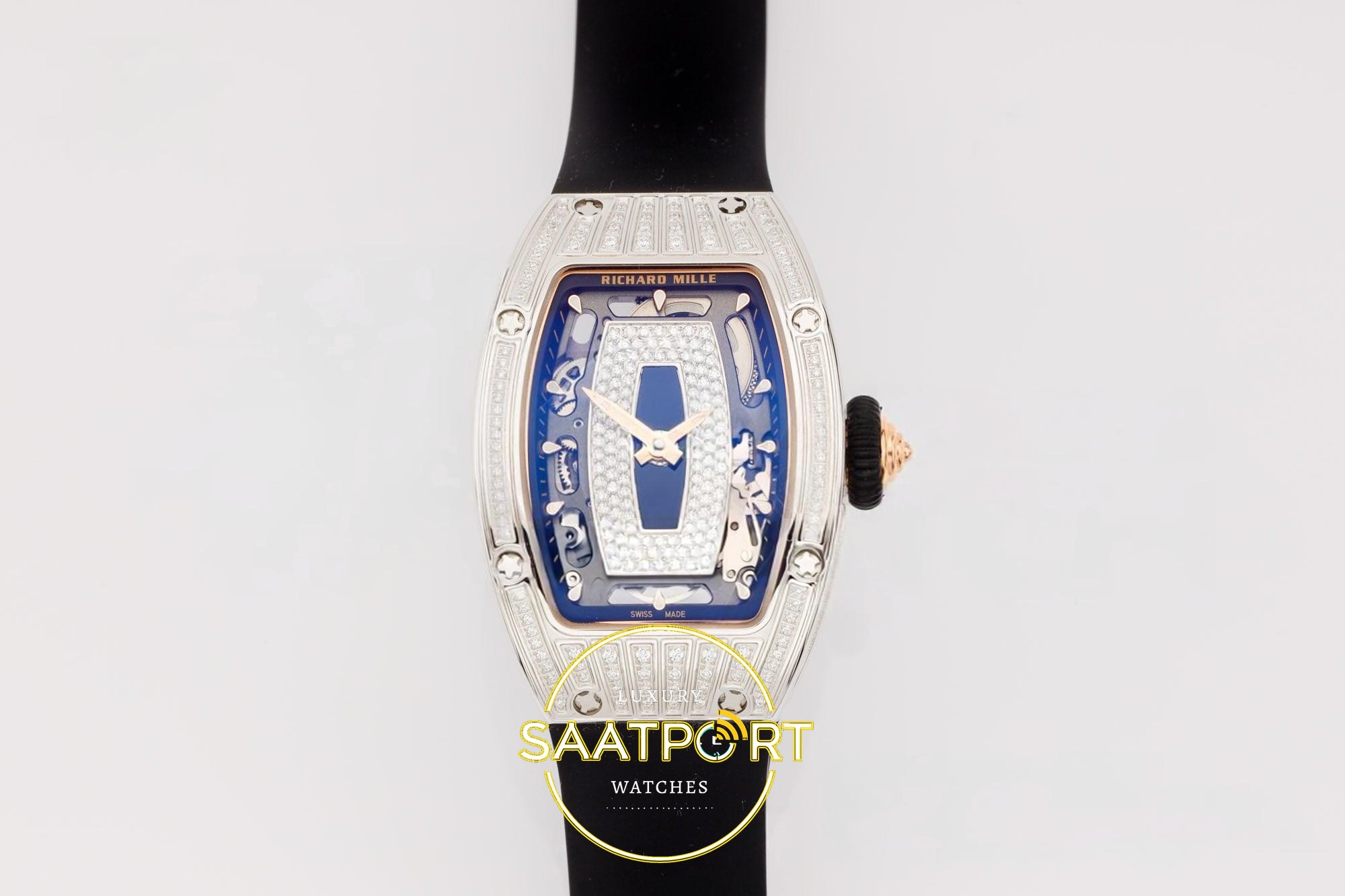 Richard Mille RM07 Ladies SS Diamonds Bezel ZF Black Diamonds 31.5mmx12mm 904L İskelet (Skeleton) Kadran ZF Factory Bayan Super Clone ETA Saat - Ön Cephe Kadran ve Kasa Görünümü Richard Mille RM07 Ladies SS Diamonds Bezel ZF Black Diamonds ZF Factory 31.5mmx12mm Ön Cephe Kadran ve Kasa Görünümü Super Clone