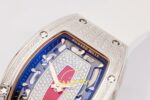 Richard Mille RM07 Ladies SS Diamonds Bezel ZF Red Diamonds ZF Factory 31.5mmx12mm Sağ 45 Derece Çapraz Kasa ve Kurma Tepesi — Kadran ve Bezel Görünümü