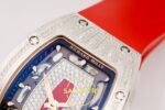 Richard Mille RM07 Ladies SS Diamonds Bezel ZF Red Diamonds ZF Factory 31.5mmx12mm Sağ 45 Derece Çapraz Kasa ve Kurma Tepesi — Kadran ve Bezel Görünümü