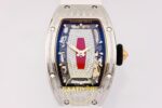 Richard Mille RM07 Ladies SS Diamonds Bezel ZF Red Diamonds ZF Factory 31.5mmx12mm Sol 45 Derece Çapraz Kasa ve Bezel Profili — Kadran ve Bezel Görünümü