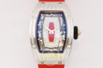 Richard Mille RM07 Ladies SS Diamonds Bezel ZF Red Diamonds ZF Factory 31.5mmx12mm Sol 45 Derece Çapraz Kasa ve Bezel Profili — Kadran ve Bezel Görünümü