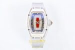 Richard Mille RM07 Ladies White Ceramic Diamonds Bezel ZF Red ZF Factory 31.5mmx12mm Kadran İndeks ve İbre Detay Yakın Çekim — Kadran ve Bezel Görünümü