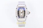 Richard Mille RM07 Ladies White Ceramic Diamonds Bezel ZF White ZF Factory 31.5mmx12mm Kadran İndeks ve İbre Detay Yakın Çekim — Kadran ve Bezel Görünümü