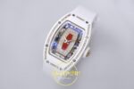Richard Mille RM07 Ladies White Ceramic Diamonds Bezel ZF Red ZF Factory 31.5mmx12mm Sağ 45 Derece Çapraz Kasa ve Kurma Tepesi — Kadran ve Bezel Görünümü
