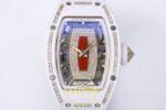 Richard Mille RM07 Ladies White Ceramic Diamonds Bezel ZF Red ZF Factory 31.5mmx12mm Sol 45 Derece Çapraz Kasa ve Bezel Profili — Kadran ve Bezel Görünümü