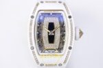 Richard Mille RM07 Ladies White Ceramic Diamonds Bezel ZF Black ZF Factory 31.5mmx12mm Sol 45 Derece Çapraz Kasa ve Bezel Profili — Kadran ve Bezel Görünümü