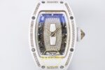 Richard Mille RM07 Ladies White Ceramic Diamonds Bezel ZF White ZF Factory 31.5mmx12mm Sol 45 Derece Çapraz Kasa ve Bezel Profili — Kadran ve Bezel Görünümü