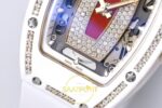 Richard Mille RM07 Ladies White Ceramic Diamonds Bezel ZF Red ZF Factory 31.5mmx12mm Sol Yan Kasa Kalınlık ve Fırçalanmış Yüzey — Kadran ve Bezel Görünümü