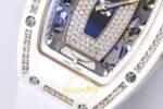 Richard Mille RM07 Ladies White Ceramic Diamonds Bezel ZF Black ZF Factory 31.5mmx12mm Sol Yan Kasa Kalınlık ve Fırçalanmış Yüzey — Kadran ve Bezel Görünümü