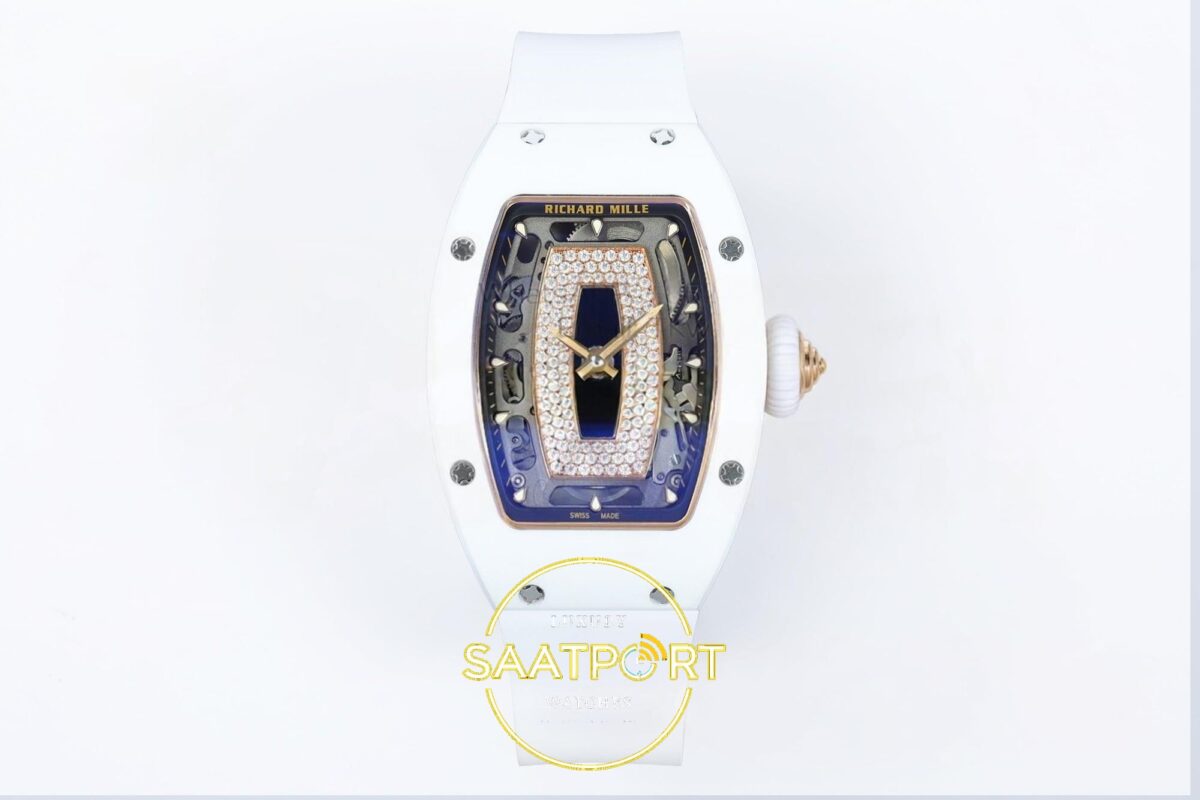 Richard Mille RM07 Ladies White Ceramic ZF Black Dial on ZF Factory 31.5mmx12mm Ön Cephe Kadran ve Kasa Görünümü Super Clone ETA — Kadran ve Bezel Görünümü