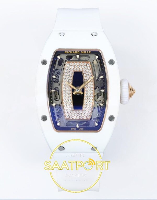 Richard Mille RM07 Ladies White Ceramic ZF Black Dial on ZF Factory 31.5mmx12mm Ön Cephe Kadran ve Kasa Görünümü Super Clone ETA