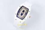 Richard Mille RM07 Ladies White Ceramic ZF Black Dial on ZF Factory 31.5mmx12mm Sağ 45 Derece Çapraz Kasa ve Kurma Tepesi Profili — Kadran ve Bezel Görünümü