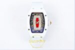 Richard Mille RM07 Ladies White Ceramic ZF Red Dial on ZF Factory 31.5mmx12mm Kadran İndeks ve İbre Detay Yakın Çekim Super Clone — Kadran ve Bezel Görünümü