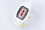 Richard Mille RM07 Ladies White Ceramic ZF Red Dial on ZF Factory 31.5mmx12mm Sağ 45 Derece Çapraz Kasa ve Kurma Tepesi Profili — Kadran ve Bezel Görünümü