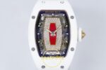 Richard Mille RM07 Ladies White Ceramic ZF Red Dial on ZF Factory 31.5mmx12mm Sol 45 Derece Çapraz Kasa ve Bezel Profili Super — Kadran ve Bezel Görünümü